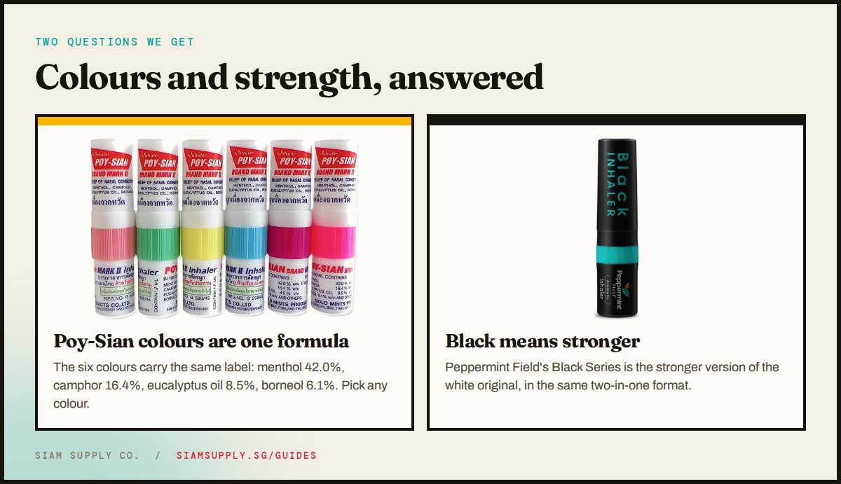 Poy-Sian six colours share one formula; Peppermint Field Black Series is the stronger variant